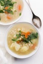 Barley soup, pearl barley in white bowl Royalty Free Stock Photo