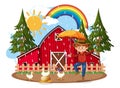 Barm farm with cartoon character Royalty Free Stock Photo