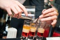 Barman or bartender preparing alcohol cocktail in restaurant