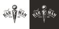 Barman logo or print with bottle stopper for bartending. Stopper or cocktail bar tool for bartender