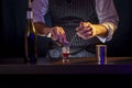 Barman making B-52 cocktail shot Royalty Free Stock Photo