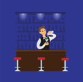 Barman Making Cocktail, Pouring in Glass Vector Royalty Free Stock Photo