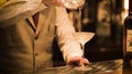 Barman pouring fresh alcoholic drink into the glasses bar counter with background Royalty Free Stock Photo