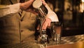 Barman pouring fresh alcoholic drink into the glasses bar counter with background Royalty Free Stock Photo