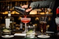 Barman pouring a fresh alcoholic cocktail into the glass Royalty Free Stock Photo