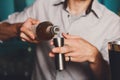 Barman`s hands making shot cocktail Royalty Free Stock Photo