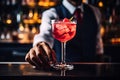 Barman\'s Skillful Hands Creating a Perfect Drink on the Bar Counter. created with Generative AI