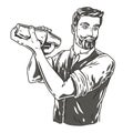 Barman with shaker for bartending. Barkeepr or bartender with beard and mustache for cocktail bar Royalty Free Stock Photo