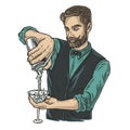 Barman with shaker for bartending. Barkeepr or bartender with beard and mustache for cocktail bar