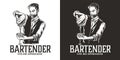 Barman with shaker for bartending. Barkeepr or bartender with beard and mustache for cocktail bar