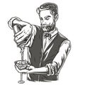 Barman with shaker for bartending. Barkeepr or bartender with beard and mustache for cocktail bar Royalty Free Stock Photo