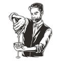 Barman with shaker for bartending. Barkeepr or bartender with beard and mustache for cocktail bar