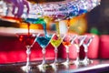 Barman show. Bartender pours alcoholic cocktails on the bar Royalty Free Stock Photo