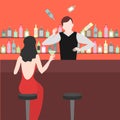 Barman show. Night life in bar. Juggler Man juggle. Alcoholic cocktails and bottles icon set.