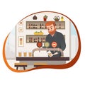 Barman Working at Bar Counter Flat Illustration Royalty Free Stock Photo