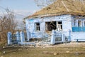 Barmashovo, Ukraine- March 18, 2022: War of Russia against Ukraine. Concept of Russian invasion. Ruined and damaged house