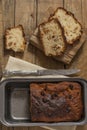 Barmbrack or bairin breac is a traditional Irish sweet yeast bread with grapes and raisins, often eaten with afternoon tea butter Royalty Free Stock Photo