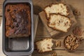 Barmbrack or bairin breac is a traditional Irish sweet yeast bread with grapes and raisins, often eaten with afternoon tea butter Royalty Free Stock Photo