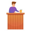 Barmen with beer mug icon, cartoon style