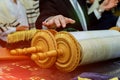 Barmitzvah reading Torah scrolls near Bar Mitzva in the Jewish Torah