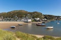 Barmouth Gwynedd North Wales coast town with boats and harbour and mountains