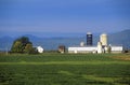 Barn with Adirondacks in background on Scenic Route 22A, VT Royalty Free Stock Photo