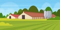 Barn building agriculture and farming concept empty no people field farmland countryside landscape flat horizontal Royalty Free Stock Photo