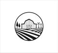 barn farm house in the middle of farming field vector icon logo design for agriculture Royalty Free Stock Photo