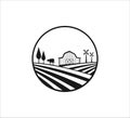 barn farm house in the middle of farming field vector icon logo design for agriculture Royalty Free Stock Photo