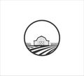 barn farm house in the middle of farming field vector icon logo design for agriculture Royalty Free Stock Photo