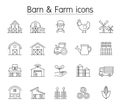 Barn & Farm icon set in thin line style vector Royalty Free Stock Photo