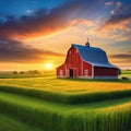 barn farm rural old red house landscape sky building field Royalty Free Stock Photo