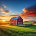 barn farm rural old red house landscape sky building field Royalty Free Stock Photo