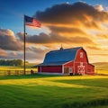 barn farm rural old red house landscape sky building field Royalty Free Stock Photo