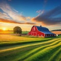 barn farm rural old red house landscape sky building field Royalty Free Stock Photo