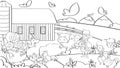 Barn Farm Sketch Background for coloring or drawing tutorial. Cow Dog Duck Sheep Rooster Hen Pig Royalty Free Stock Photo