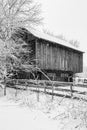 Barn on a farm in the snow in winter, Glen Rock, Pennsylvania Royalty Free Stock Photo