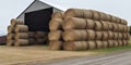 barn filled with neatly stacked hay bales ready for winte two generative AI