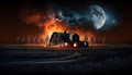 A barn fire on a farm. Ai generative Royalty Free Stock Photo