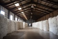 barn full of bales of cotton, ready for processing Royalty Free Stock Photo