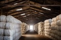 barn full of bales of cotton, ready for processing Royalty Free Stock Photo