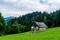 A barn on a hill in the Carpathians