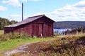 Barn on a hill by a lake Royalty Free Stock Photo