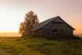 Barn House On The Misty Fields Royalty Free Stock Photo