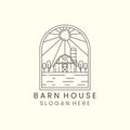 Barn house sun burst emblem minimalist line art design icon Royalty Free Stock Photo