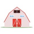 Barn house on a white background with red roof and doors. Solid and flat color design Vector illustration. Royalty Free Stock Photo