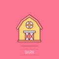 Barn icon in comic style. Farm house cartoon vector illustration on isolated background. Agriculture storehouse splash effect Royalty Free Stock Photo