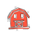 Barn icon in comic style. Farm house cartoon vector illustration on white isolated background. Agriculture storehouse splash Royalty Free Stock Photo