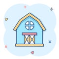 Barn icon in comic style. Farm house cartoon vector illustration on white isolated background. Agriculture storehouse splash Royalty Free Stock Photo