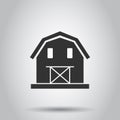 Barn icon in flat style. Farm house vector illustration on white isolated background. Agriculture storehouse business concept Royalty Free Stock Photo